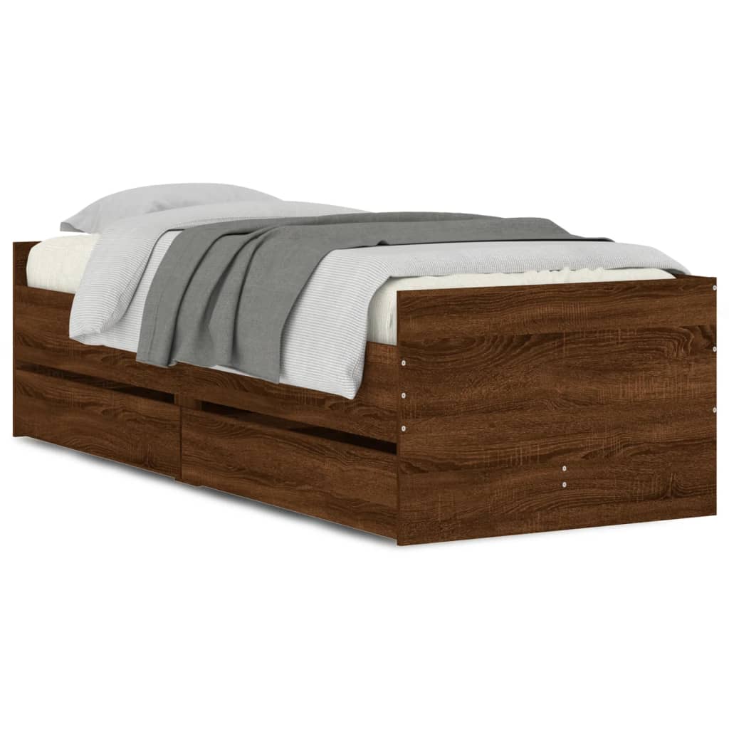 sengeramme med skuffer 75x190 cm Small Single brun egetræsfarve