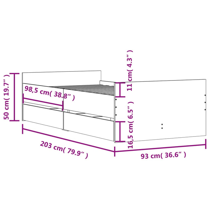 sengeramme med skuffer 100x200 cm sonoma-eg