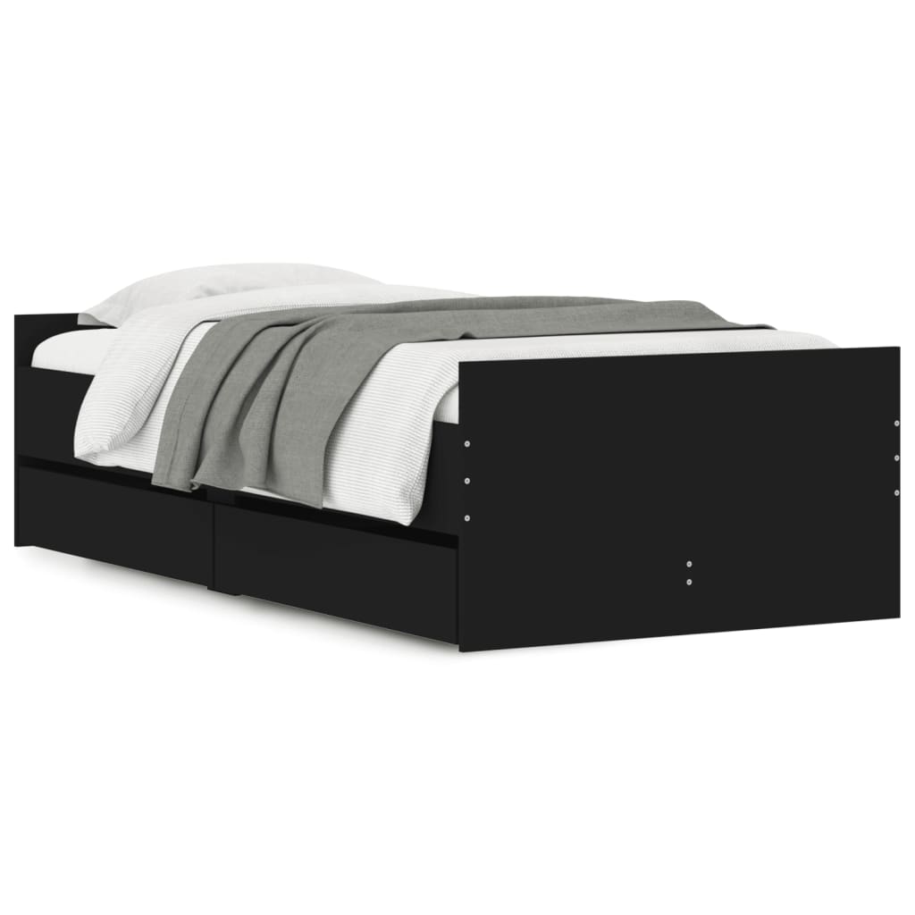 sengeramme med skuffer 90x190 cm sort