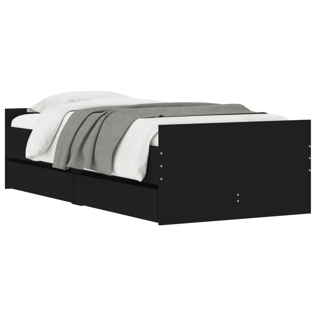 sengeramme med skuffer 90x190 cm sort