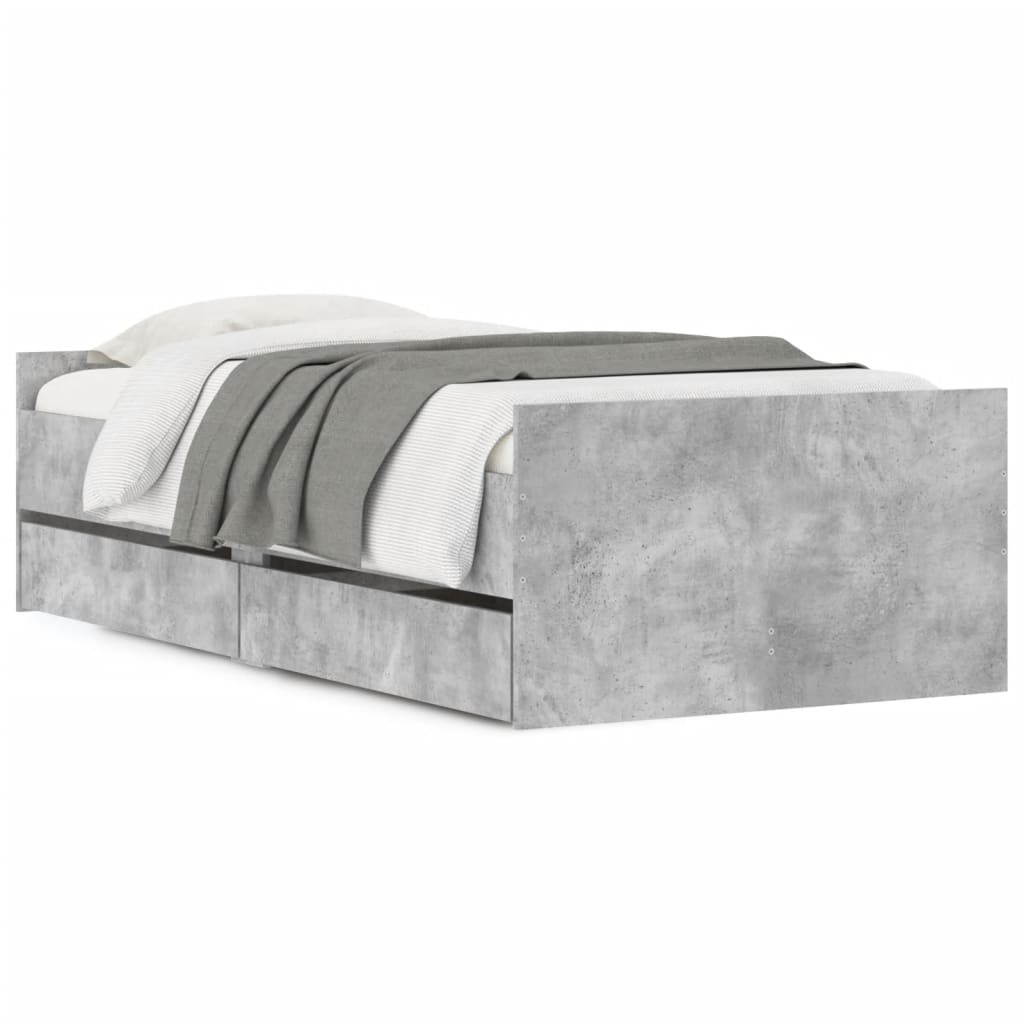 sengeramme med skuffer 90x190 cm betongrå