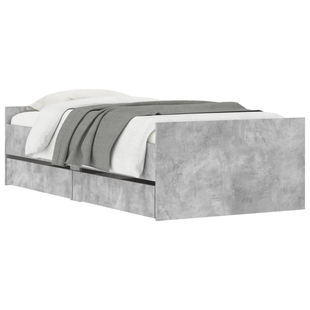sengeramme med skuffer 90x190 cm betongrå