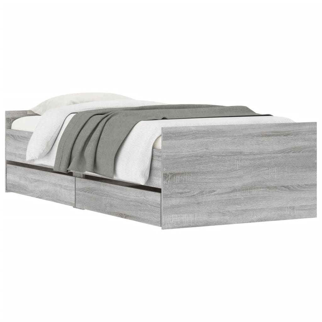 sengeramme med skuffer 90x190 cm grå sonoma-eg