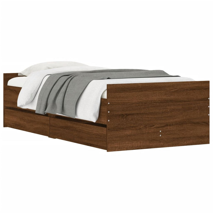 sengeramme med skuffer 90x190 cm brun egetræsfarve