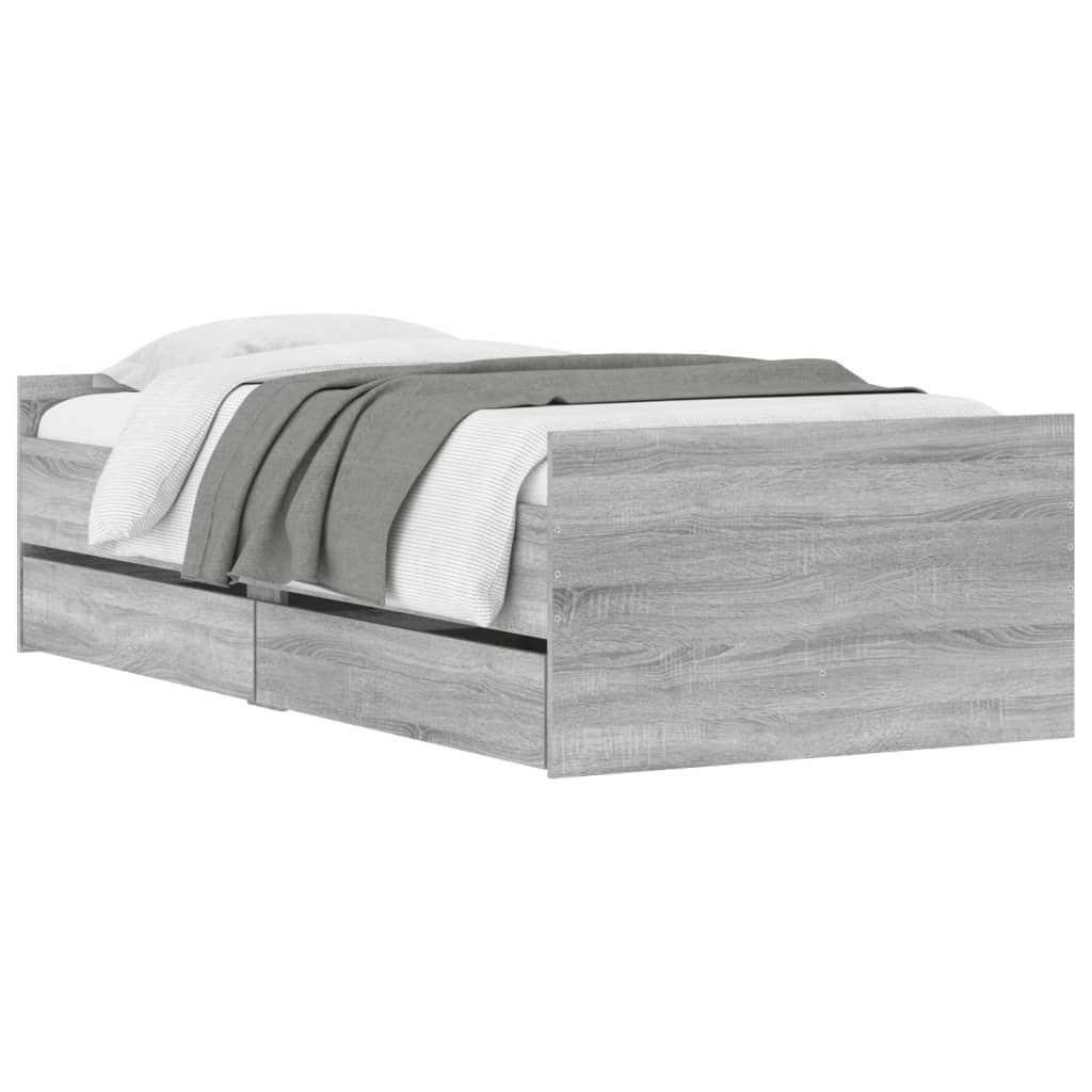 sengeramme med skuffer 75x190 cm Small Single grå sonoma-eg