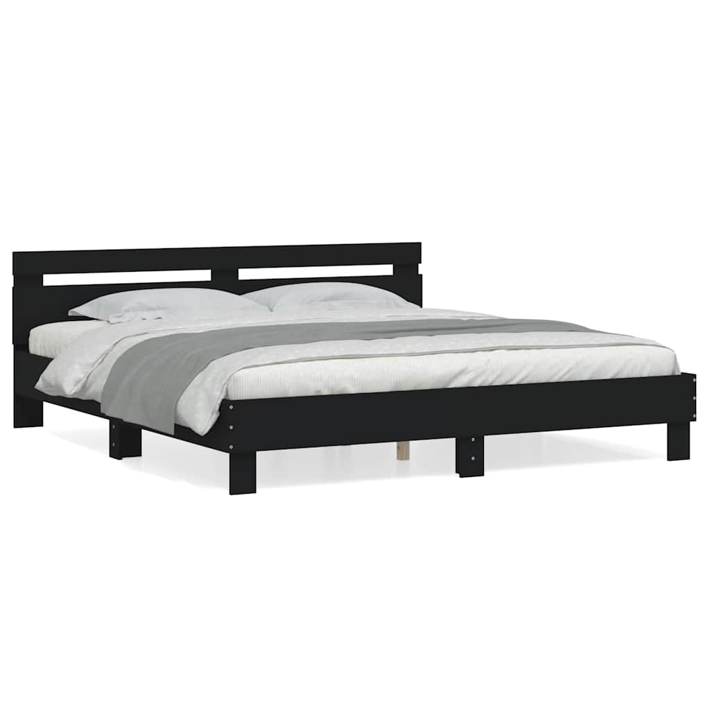 sengeramme med sengegavl 200x200 cm konstrueret træ sort
