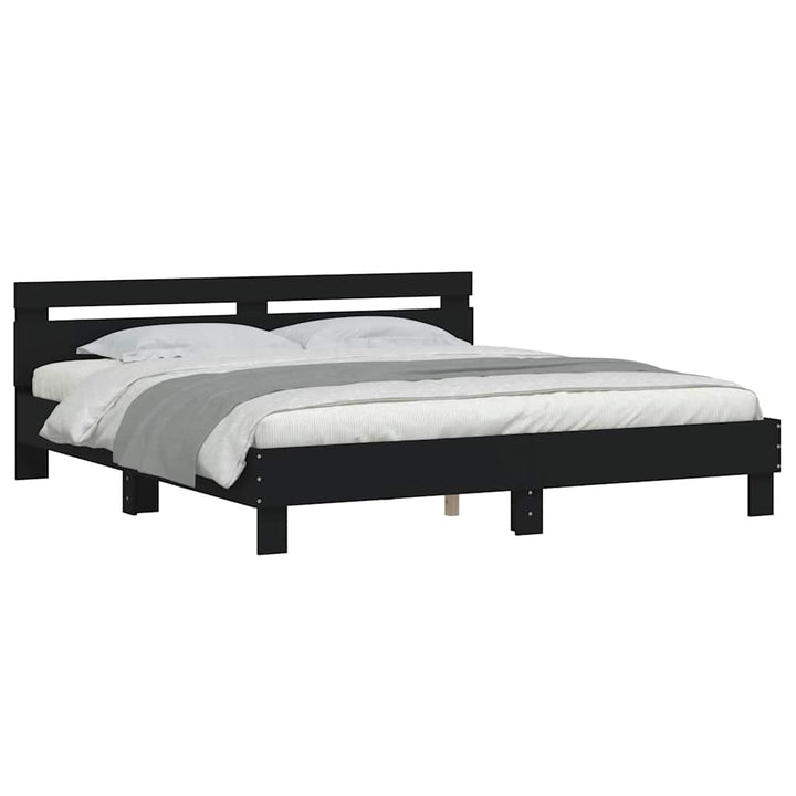sengeramme med sengegavl 200x200 cm konstrueret træ sort