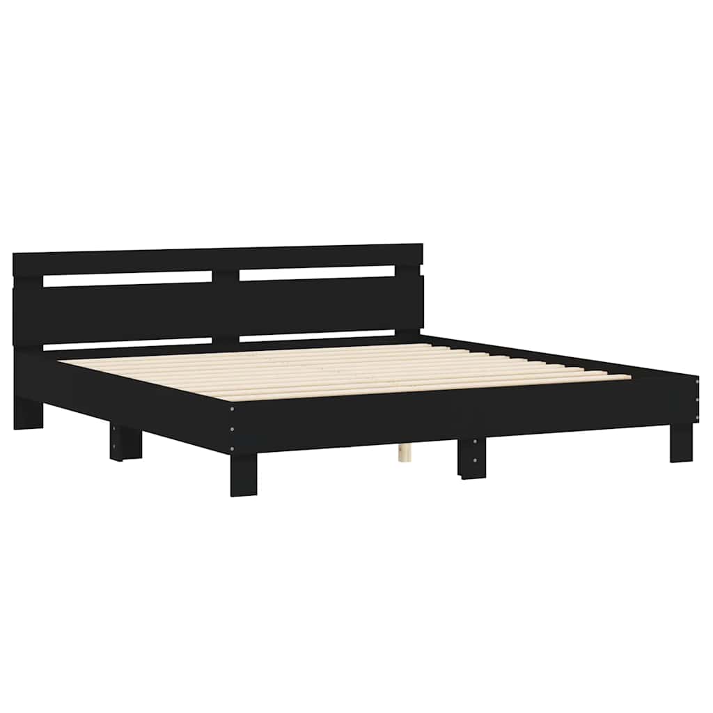 sengeramme med sengegavl 200x200 cm konstrueret træ sort
