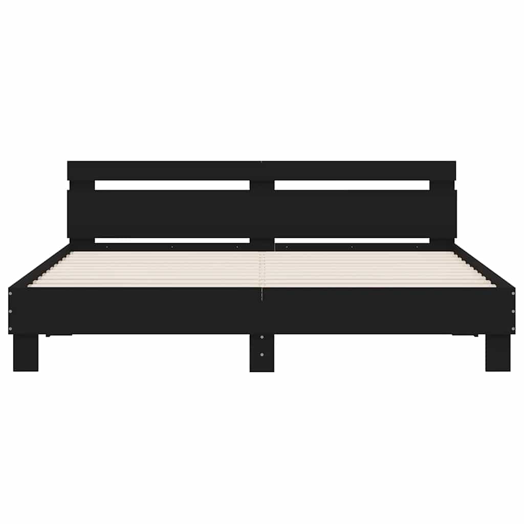 sengeramme med sengegavl 200x200 cm konstrueret træ sort