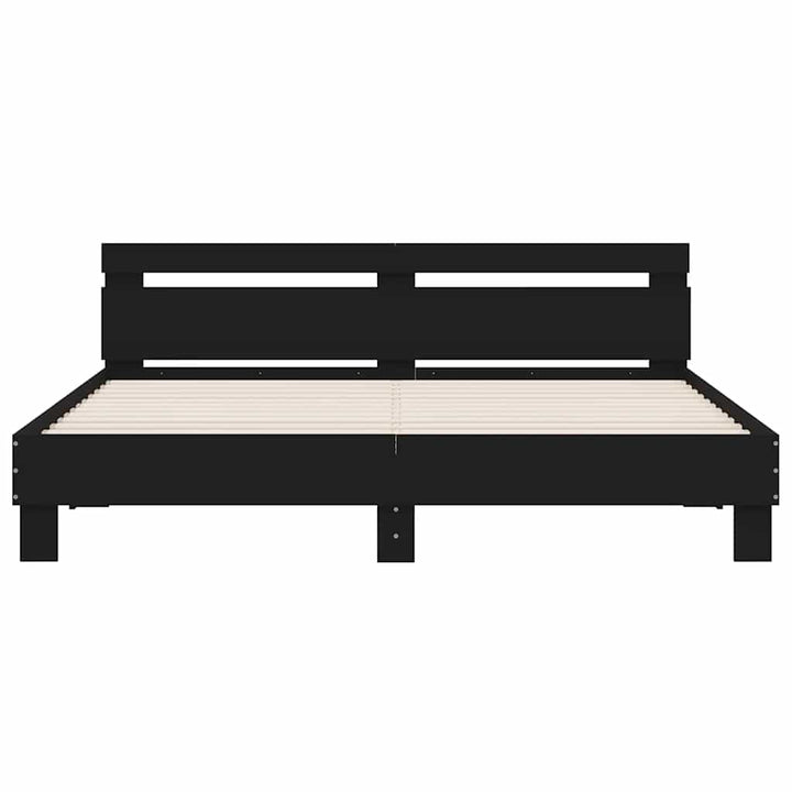 sengeramme med sengegavl 200x200 cm konstrueret træ sort