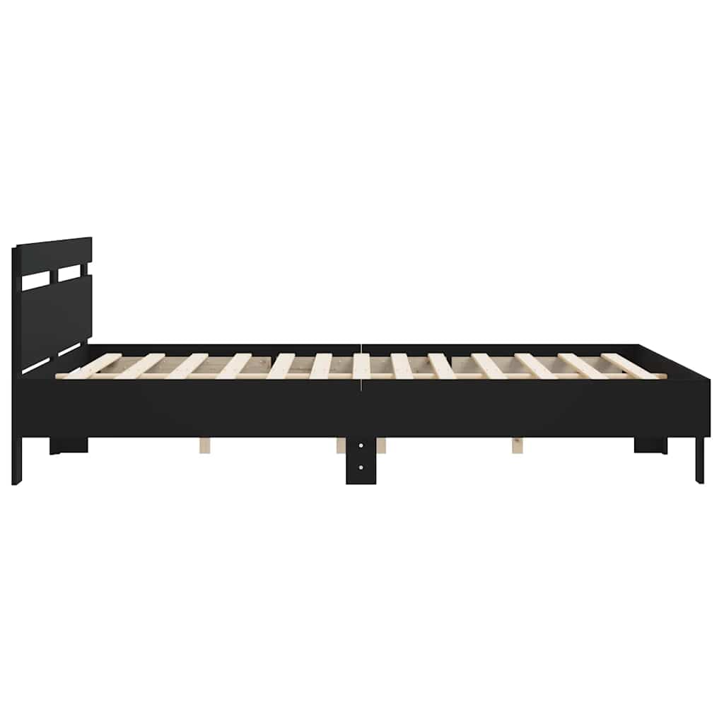 sengeramme med sengegavl 200x200 cm konstrueret træ sort