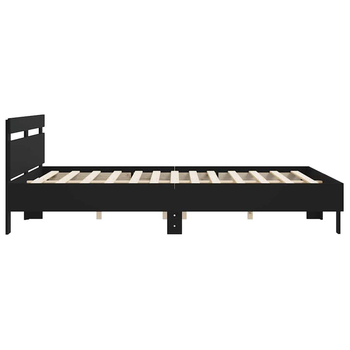 sengeramme med sengegavl 200x200 cm konstrueret træ sort