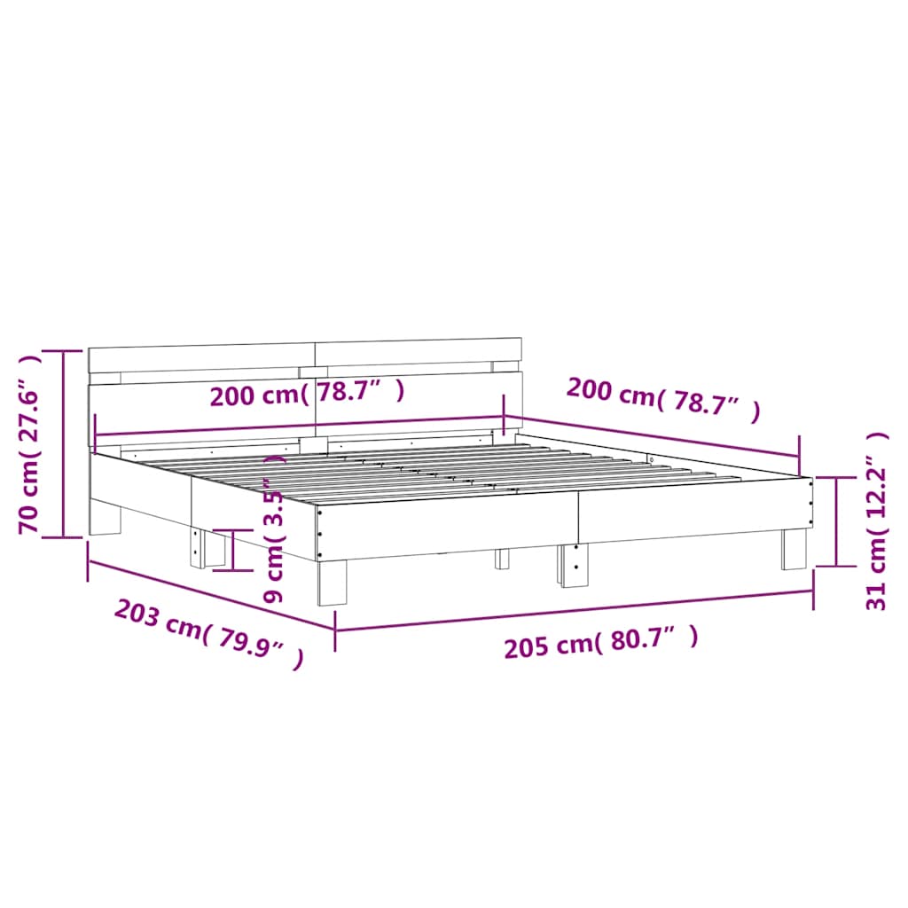 sengeramme med sengegavl 200x200 cm konstrueret træ sort