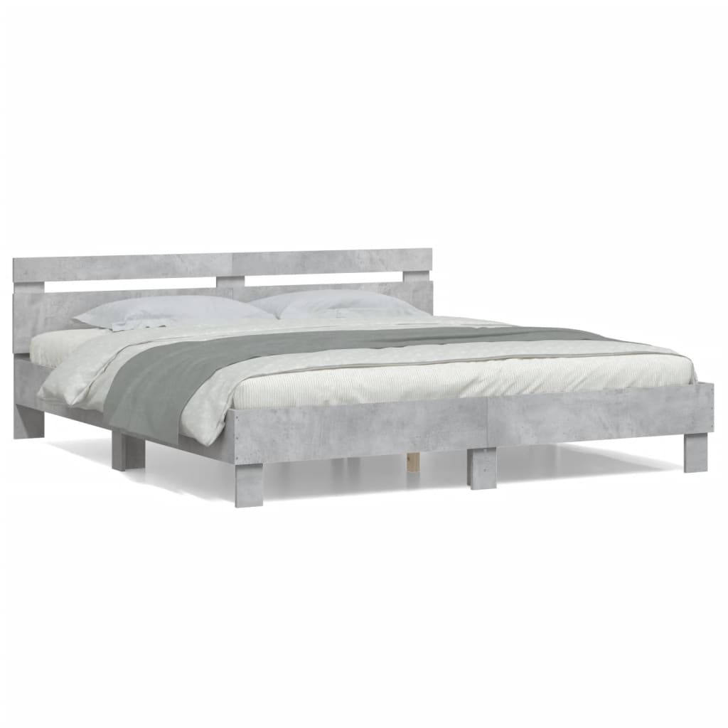 sengeramme med sengegavl 200x200 cm konstrueret træ betongrå