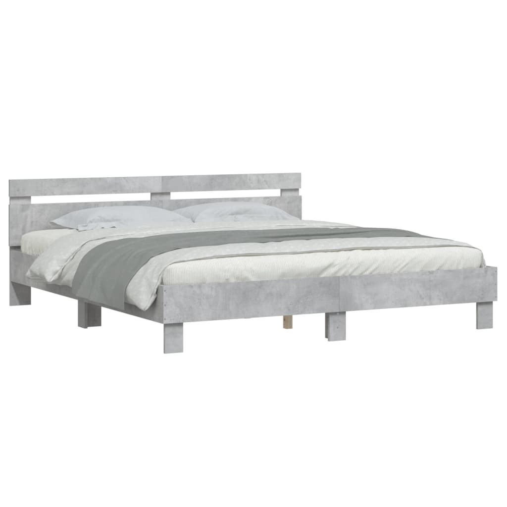 sengeramme med sengegavl 200x200 cm konstrueret træ betongrå