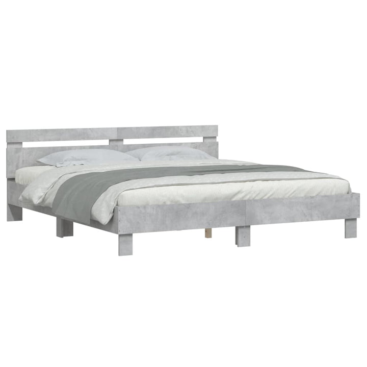 sengeramme med sengegavl 200x200 cm konstrueret træ betongrå