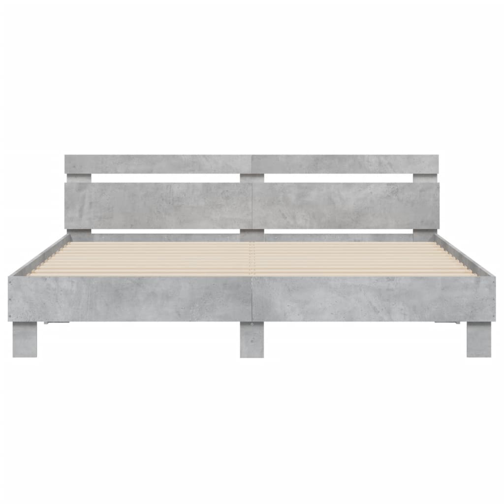 sengeramme med sengegavl 200x200 cm konstrueret træ betongrå