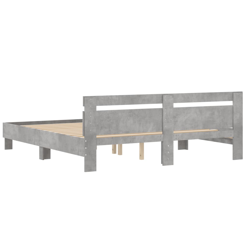 sengeramme med sengegavl 200x200 cm konstrueret træ betongrå