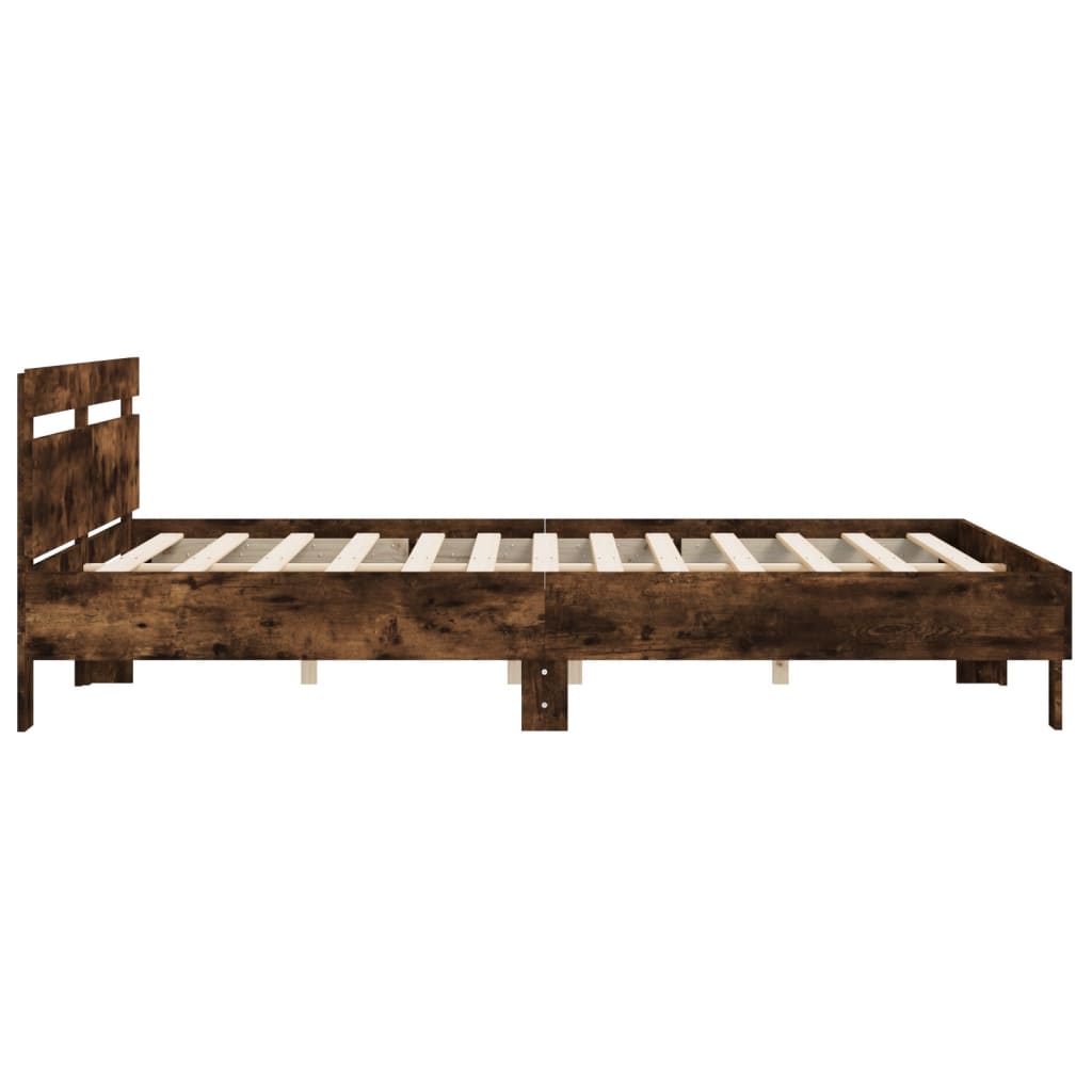 sengeramme med sengegavl 200x200 cm konstrueret træ røget eg