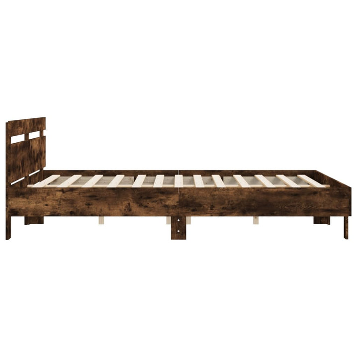 sengeramme med sengegavl 200x200 cm konstrueret træ røget eg