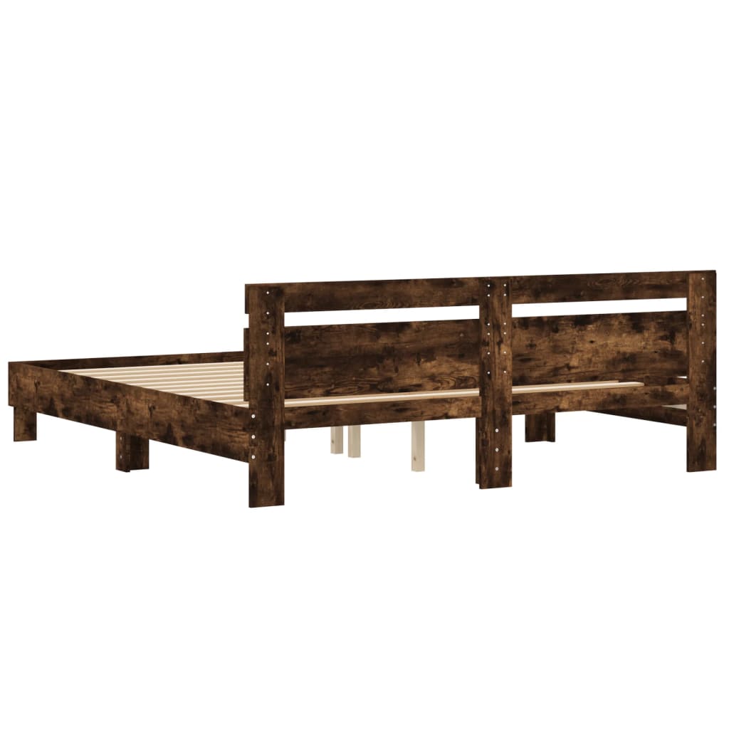 sengeramme med sengegavl 200x200 cm konstrueret træ røget eg
