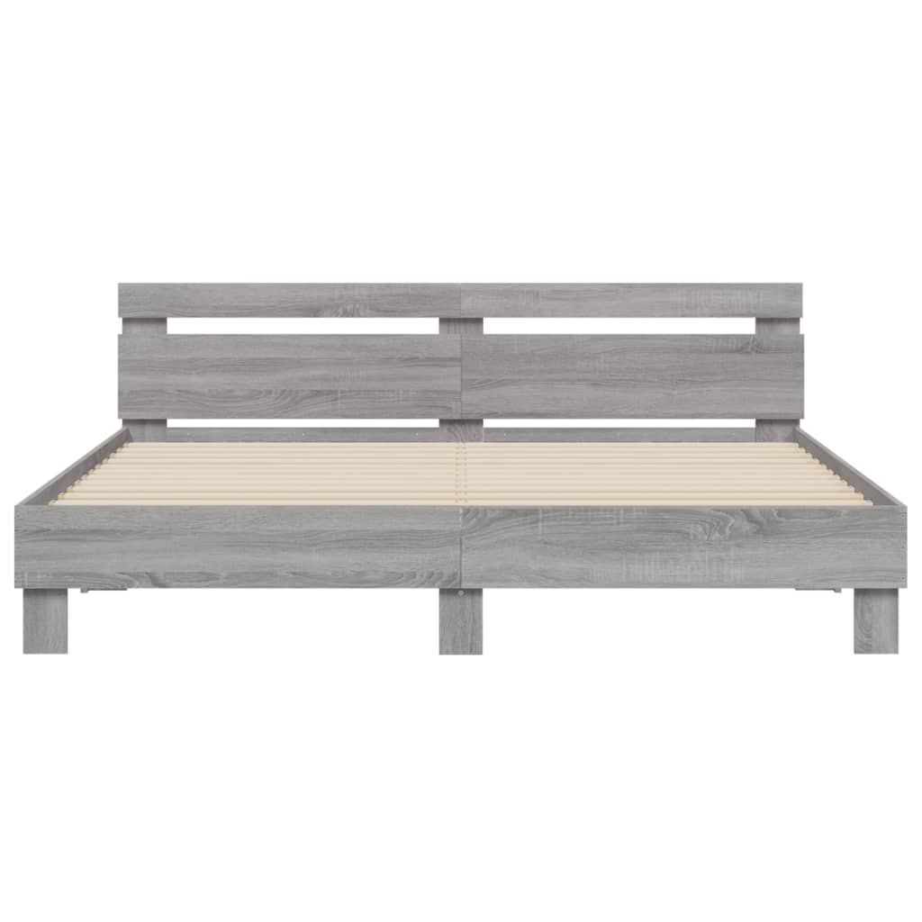 sengeramme med sengegavl 200x200 cm konstrueret træ grå sonoma