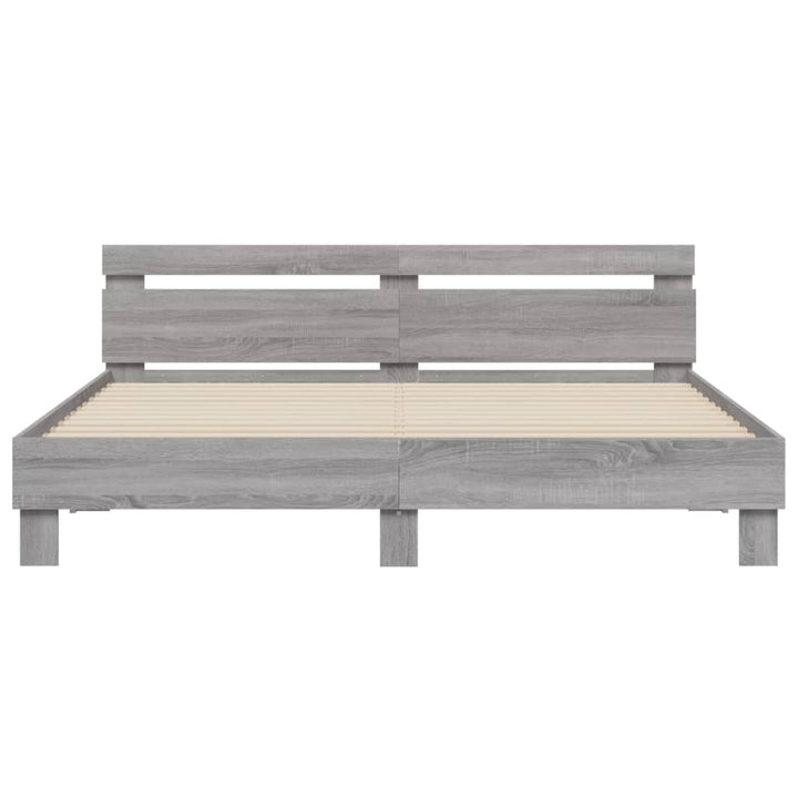 sengeramme med sengegavl 200x200 cm konstrueret træ grå sonoma