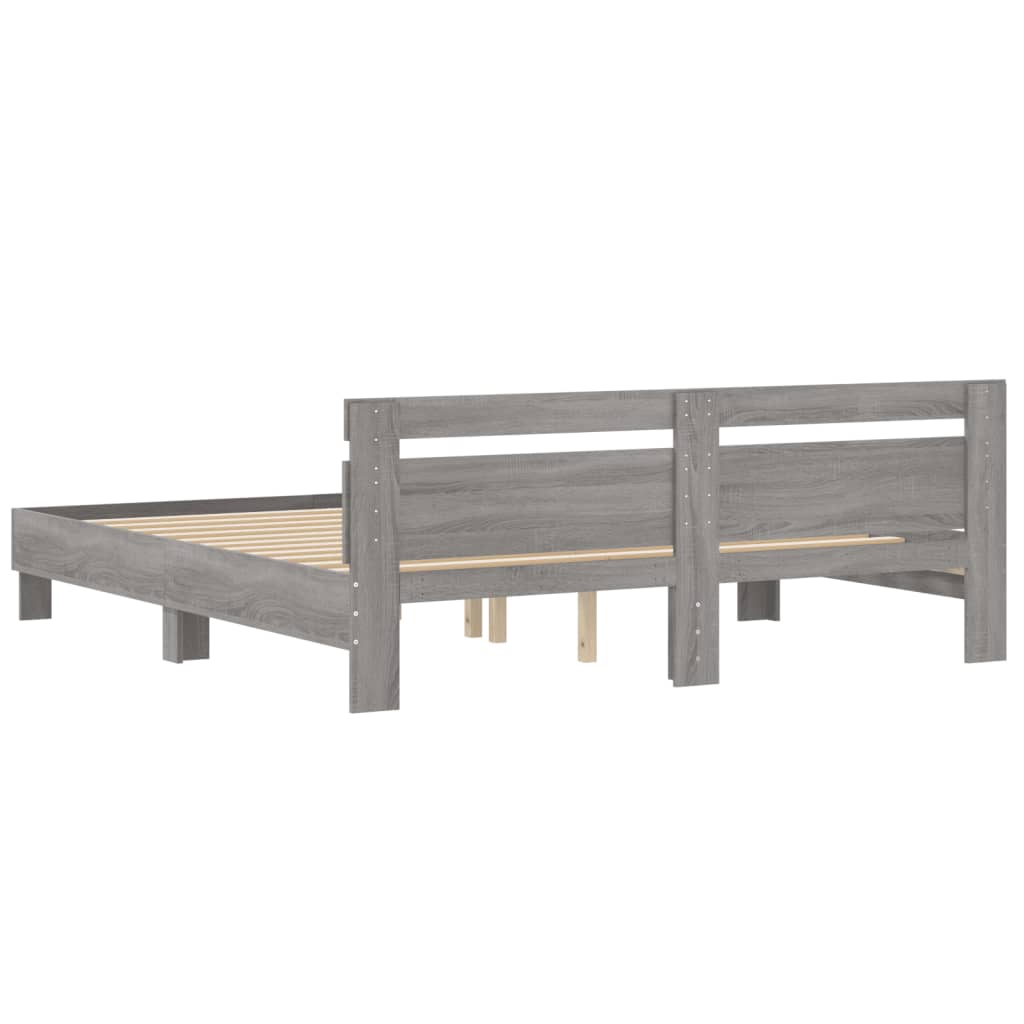 sengeramme med sengegavl 200x200 cm konstrueret træ grå sonoma