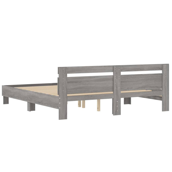 sengeramme med sengegavl 200x200 cm konstrueret træ grå sonoma