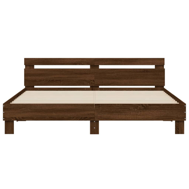 sengeramme med sengegavl 200x200 cm konstrueret træ brunt eg