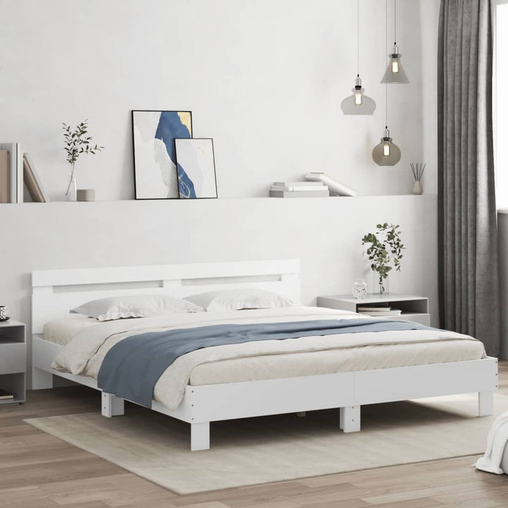 sengeramme med sengegavl 180x200 cm konstrueret træ hvid