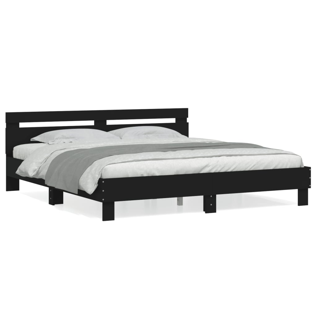 sengeramme med sengegavl 180x200 cm konstrueret træ sort