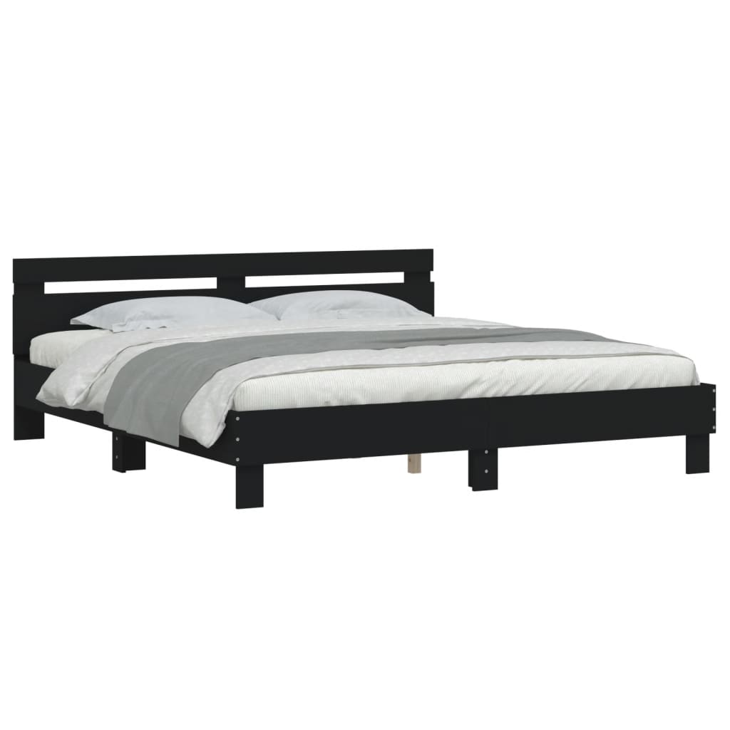 sengeramme med sengegavl 180x200 cm konstrueret træ sort