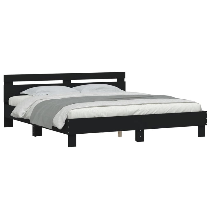 sengeramme med sengegavl 180x200 cm konstrueret træ sort