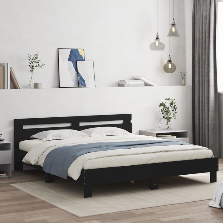 sengeramme med sengegavl 180x200 cm konstrueret træ sort
