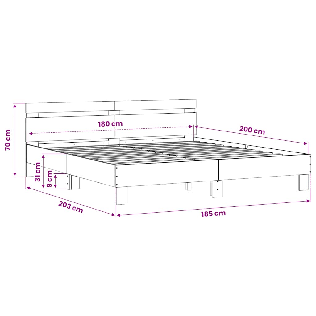 sengeramme med sengegavl 180x200 cm konstrueret træ sonoma-eg