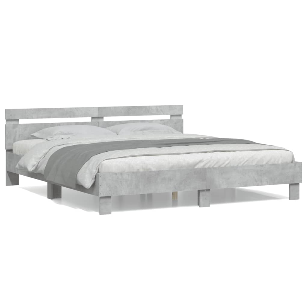 sengeramme med sengegavl 180x200 cm konstrueret træ betongrå