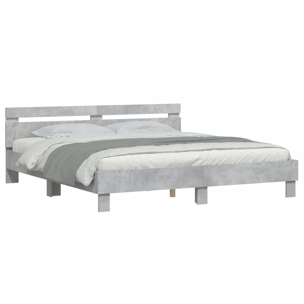 sengeramme med sengegavl 180x200 cm konstrueret træ betongrå