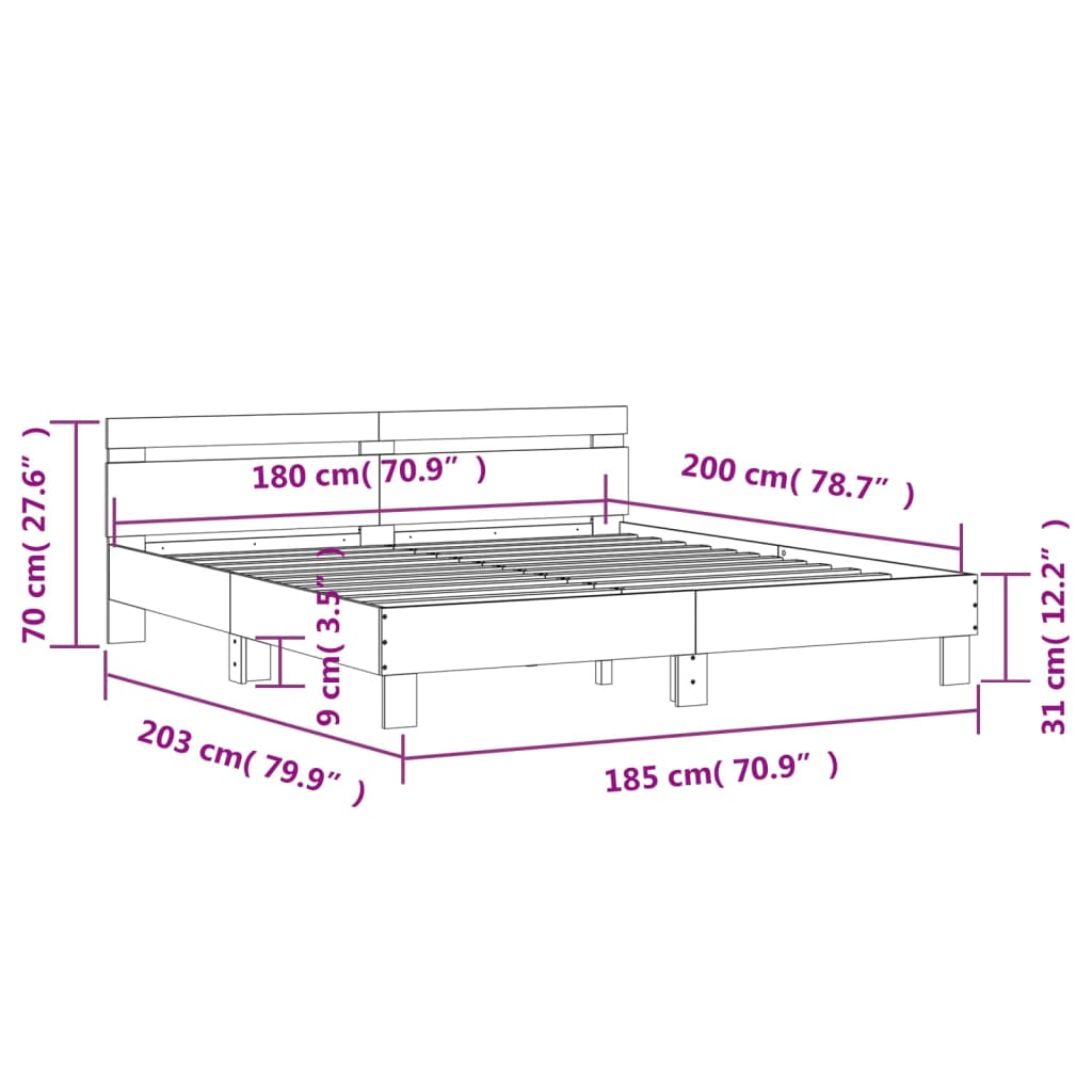 sengeramme med sengegavl 180x200 cm konstrueret træ betongrå