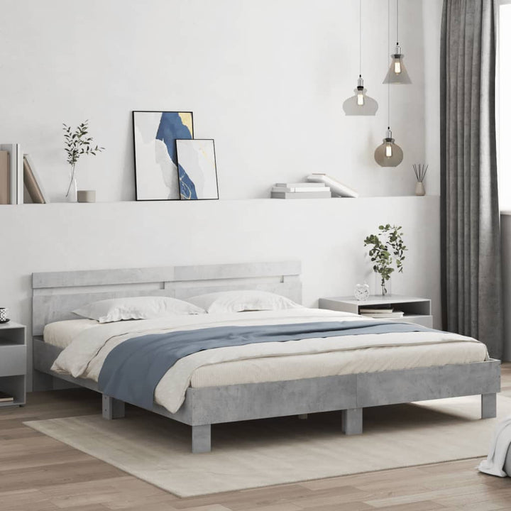 sengeramme med sengegavl 180x200 cm konstrueret træ betongrå