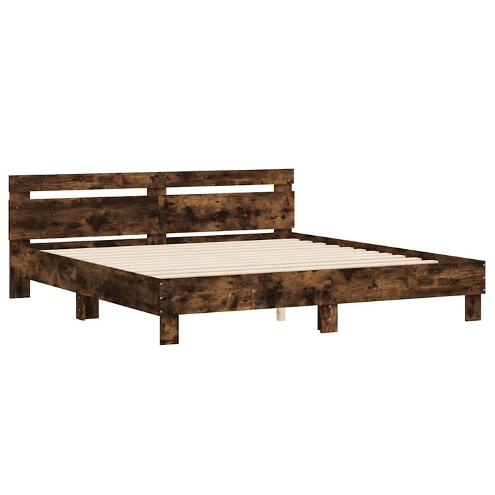 sengeramme med sengegavl 180x200 cm konstrueret træ røget eg