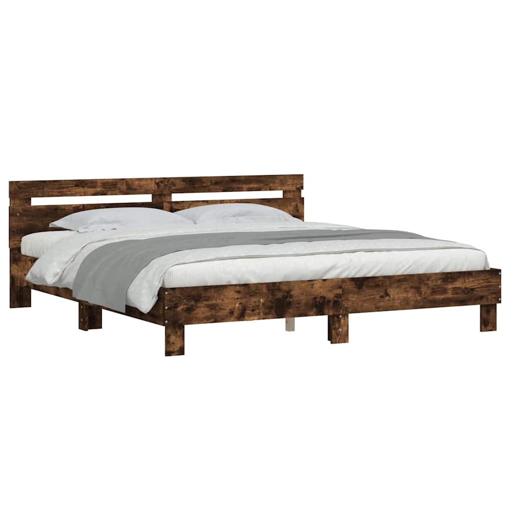 sengeramme med sengegavl 180x200 cm konstrueret træ røget eg