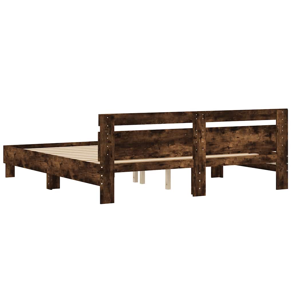 sengeramme med sengegavl 180x200 cm konstrueret træ røget eg