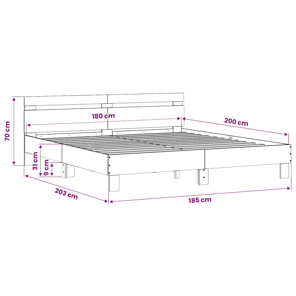 sengeramme med sengegavl 180x200 cm konstrueret træ røget eg