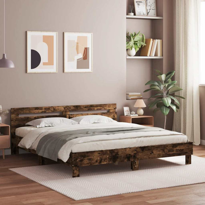 sengeramme med sengegavl 180x200 cm konstrueret træ røget eg