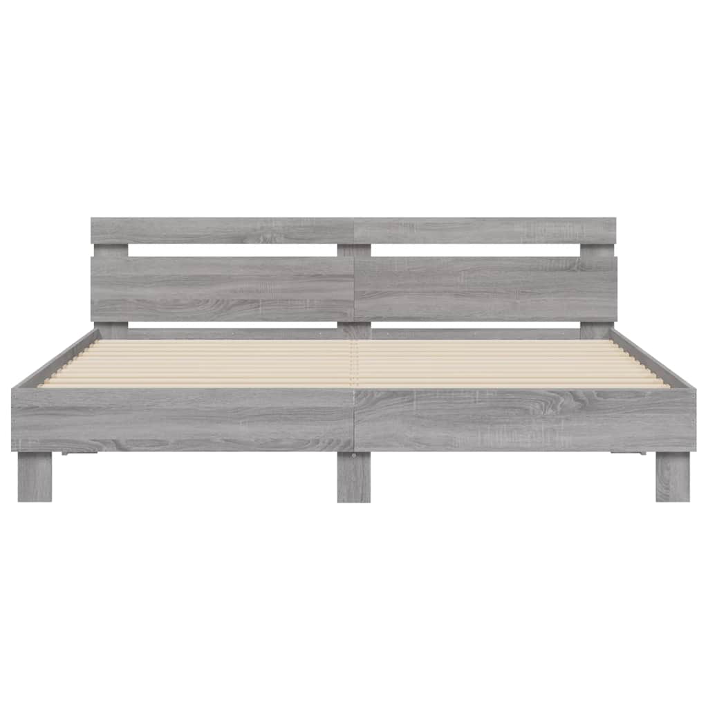 sengeramme med sengegavl 180x200 cm konstrueret træ grå sonoma