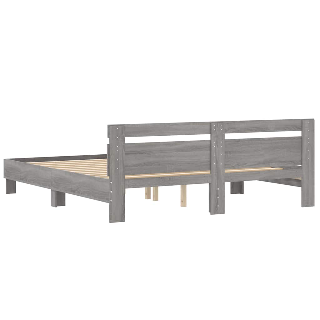 sengeramme med sengegavl 180x200 cm konstrueret træ grå sonoma