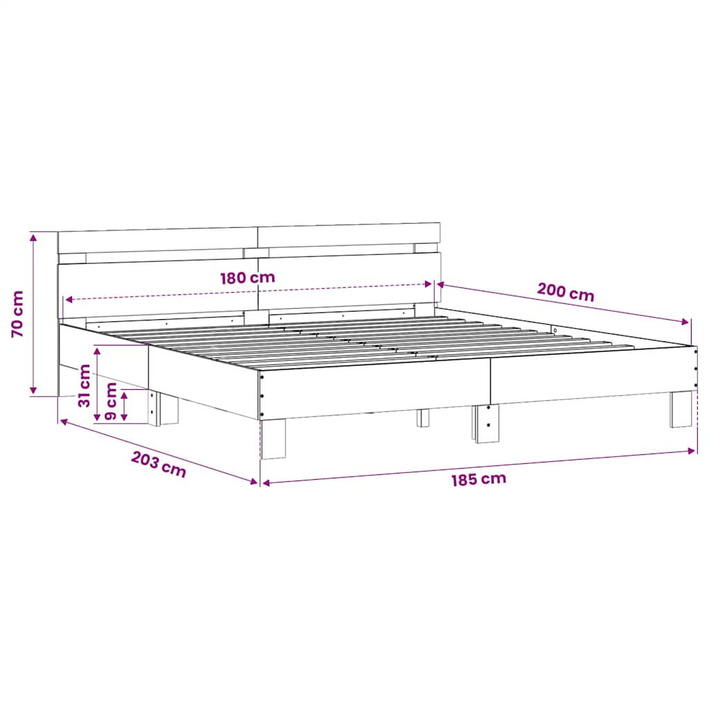 sengeramme med sengegavl 180x200 cm konstrueret træ grå sonoma