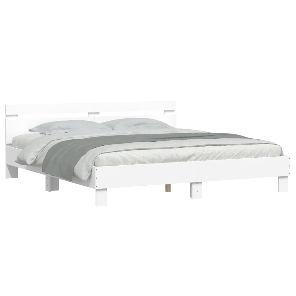 sengeramme med sengegavl 160x200 cm konstrueret træ hvid