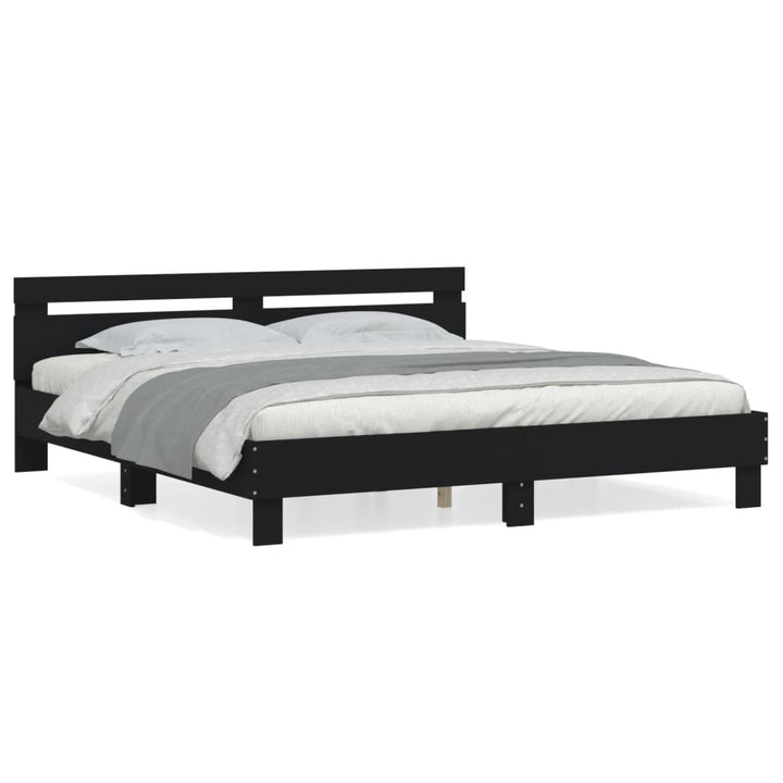 sengeramme med sengegavl 160x200 cm konstrueret træ sort
